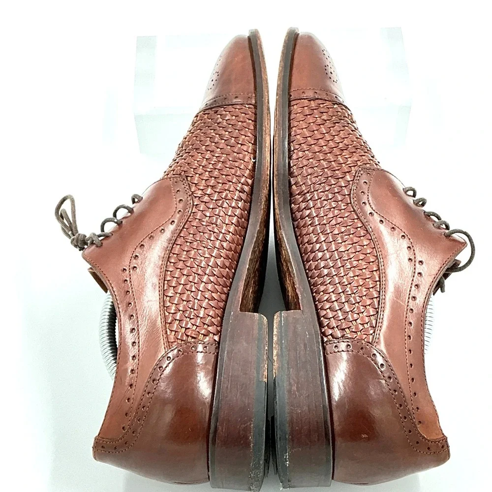 Johnston & Murphy Mens Size 9.5 Brown Woven Leather Cap Toe Oxford Brogue Shoes